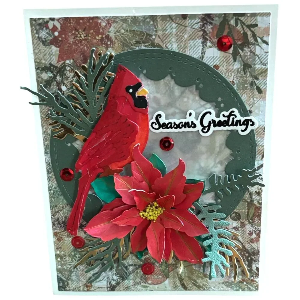 Set of 6 Handmade 3D Christmas Greeting Cards Poinsettia Holiday Paper Art